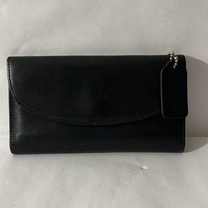 Coach Vintage Black Leather Trifold Envelope Checkbook Wallet